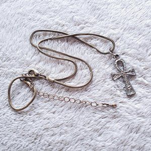 90s Egyptian hieroglyphics cross charm gold chain necklace🌟